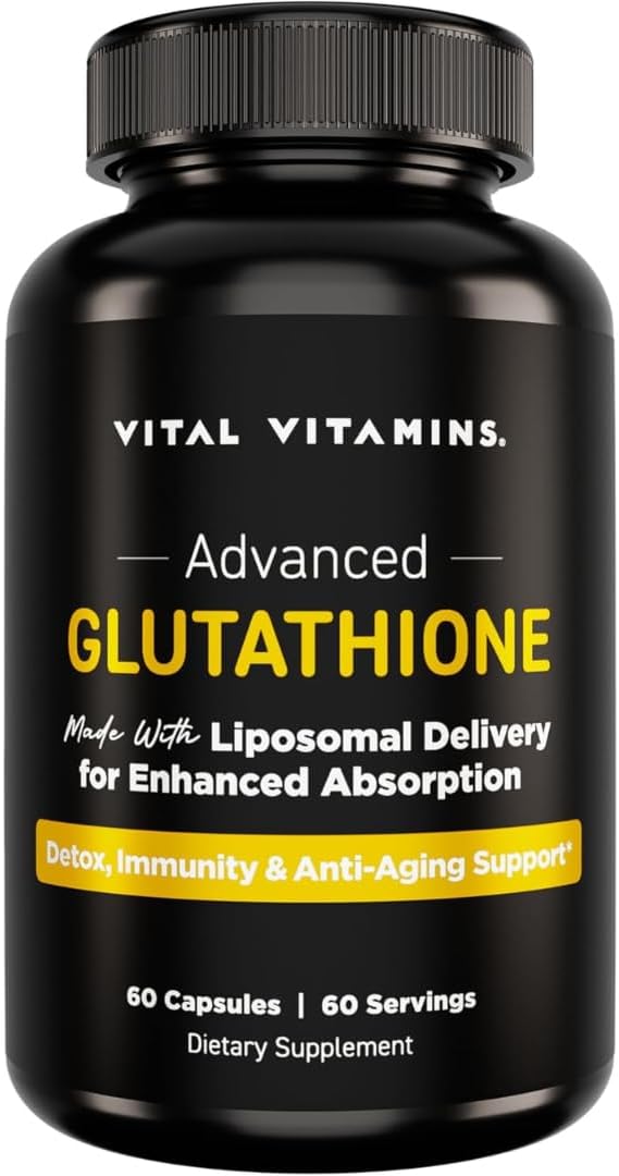 Vital Vitamins Glutathione Supplement - 500mg L-Glutathione per Serving - Made with Liposomal Delivery for Max Absorption - Detox, Immunity, Anti-Aging Support - Non-GMO - 60-Day Supply, 60 Capsules