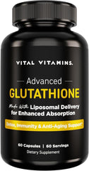 Vital Vitamins Glutathione Supplement - 500mg L-Glutathione per Serving - Made with Liposomal Delivery for Max Absorption - Detox, Immunity, Anti-Aging Support - Non-GMO - 60-Day Supply, 60 Capsules