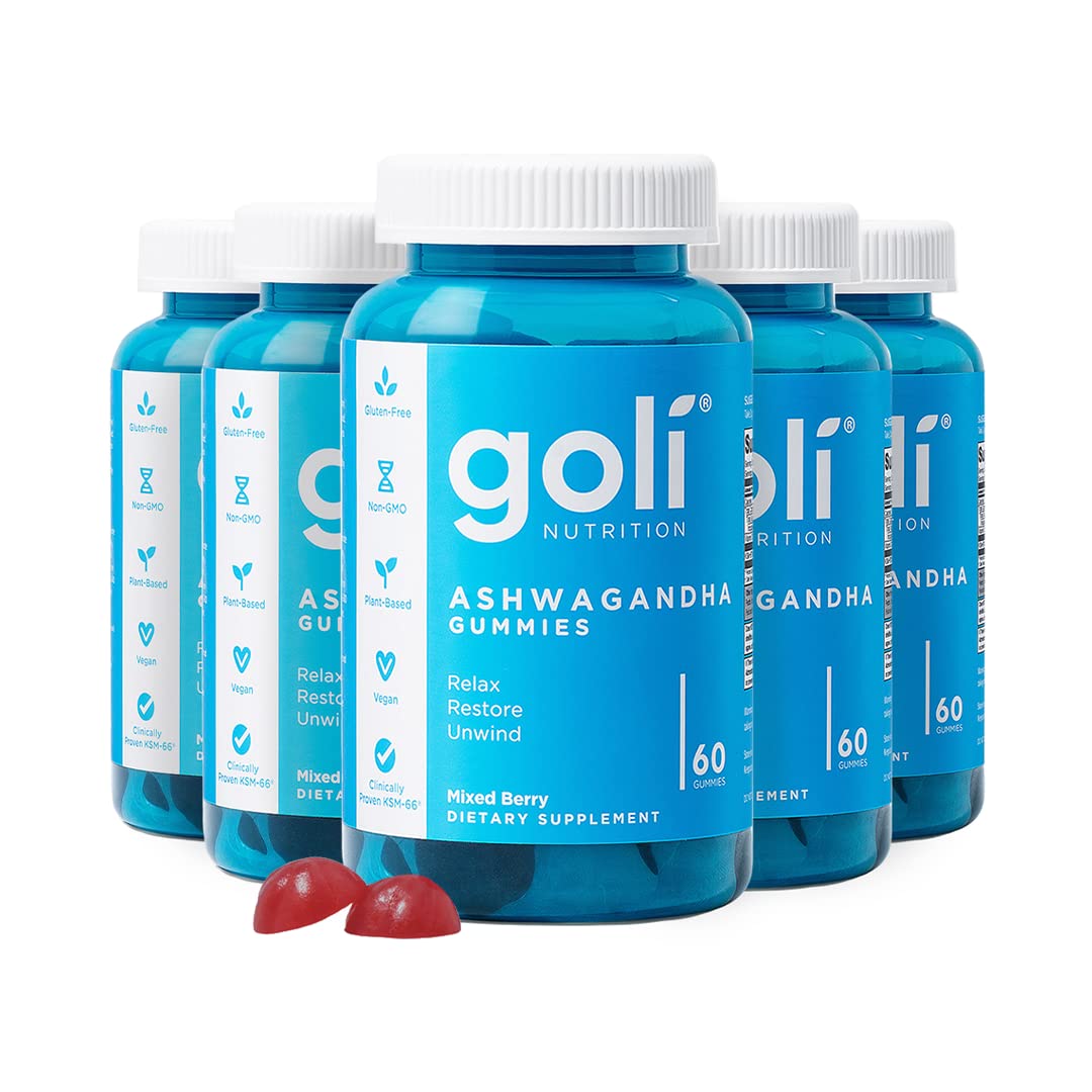 Goli Ashwagandha & Vitamin D Gummy - 60 Count - Mixed Berry, KSM-66, Vegan, Plant Based, Non-GMO, Gluten-Free & Gelatin Free Relax. Restore. Unwind, Pack of 1