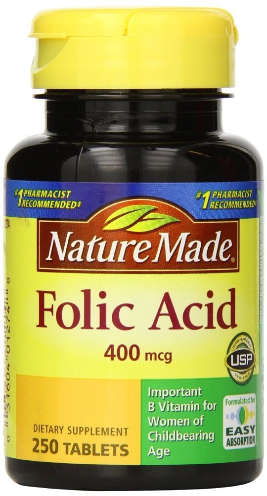 Nature Made Folic Acid 400 mcg (665 mcg DFE), Dietary Supplement for Nervous System Function, 250 Tablets, 250 Day Supply