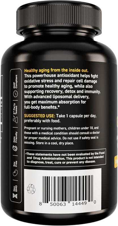 Vital Vitamins Glutathione Supplement - 500mg L-Glutathione per Serving - Made with Liposomal Delivery for Max Absorption - Detox, Immunity, Anti-Aging Support - Non-GMO - 60-Day Supply, 60 Capsules