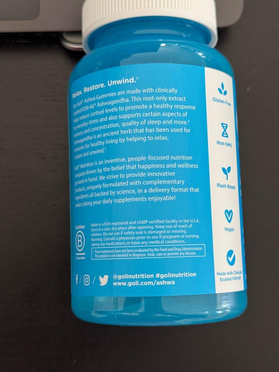 Goli Ashwagandha & Vitamin D Gummy - 60 Count - Mixed Berry, KSM-66, Vegan, Plant Based, Non-GMO, Gluten-Free & Gelatin Free Relax. Restore. Unwind, Pack of 1