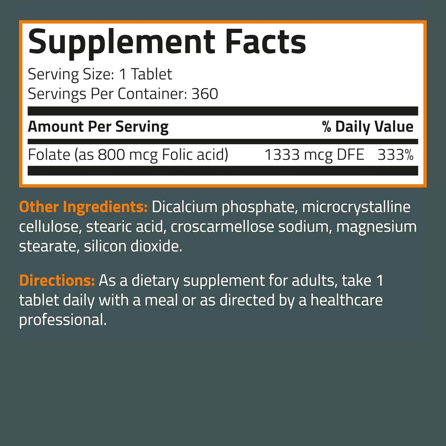 Bronson Folic Acid 800 MCG Supports Prenatal Development, 1 Year Supply, Non-GMO, 360 Tablets
