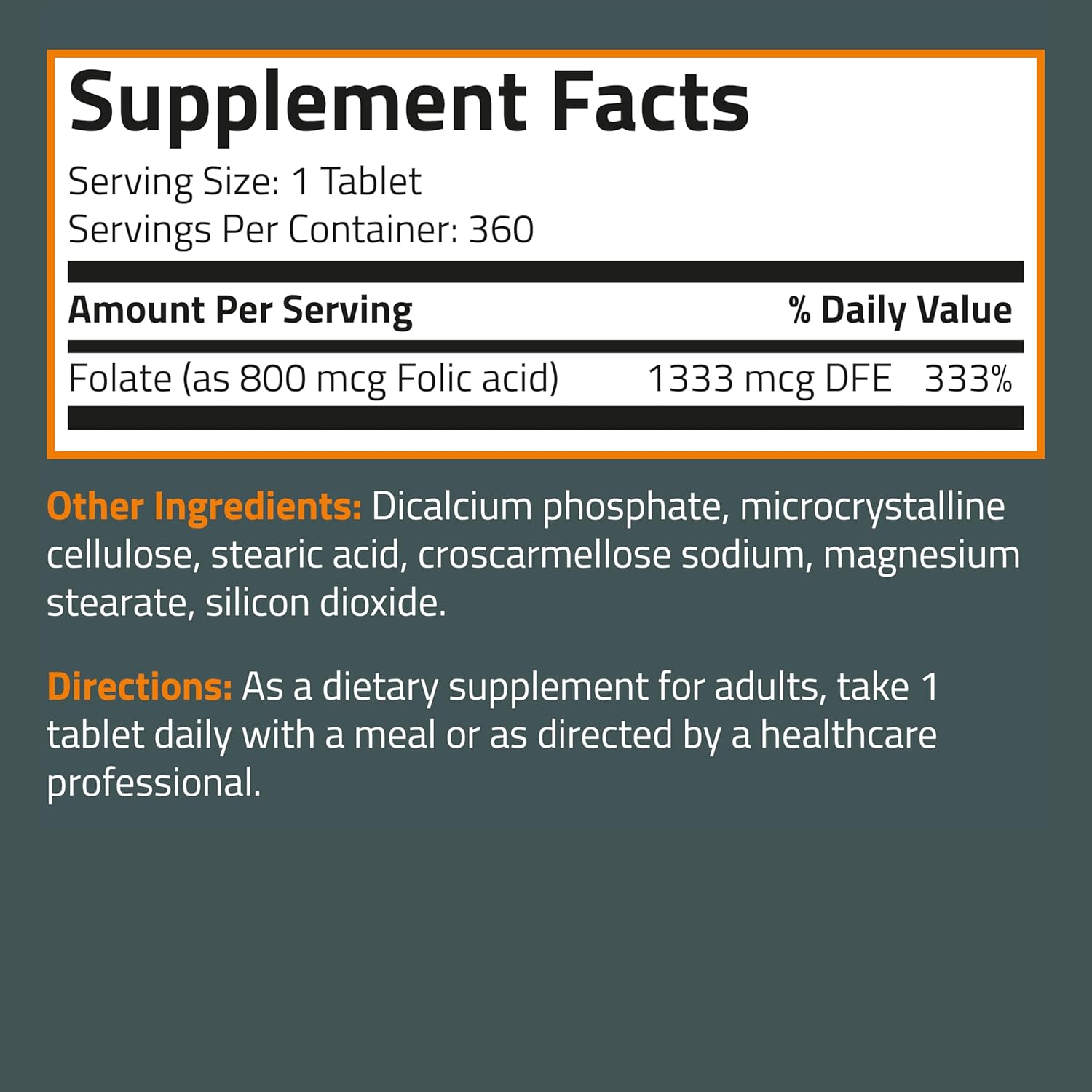 Bronson Folic Acid 800 MCG Supports Prenatal Development, 1 Year Supply, Non-GMO, 360 Tablets