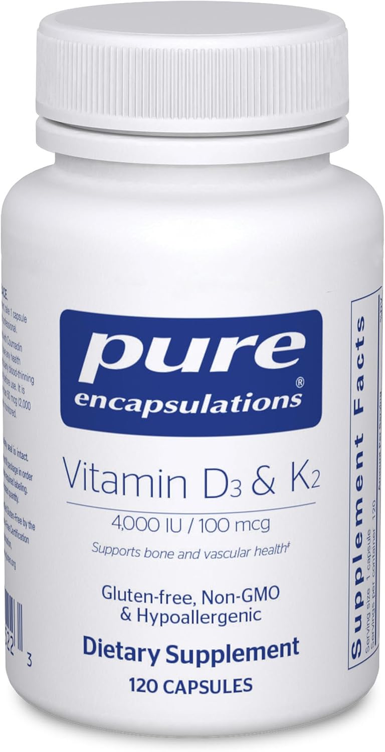 Pure Encapsulations Vitamin D3 & K2 | Bone and Vascular Health Support | 120 Capsules*