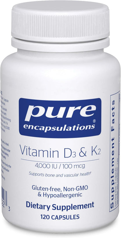 Pure Encapsulations Vitamin D3 & K2 | Bone and Vascular Health Support | 120 Capsules*