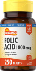 Sundance Folic Acid 800 mcg | 250 Vegetarian Tablets | Essential B-Vitamin | Vegetarian, Non-GMO, and Gluten Free Supplement