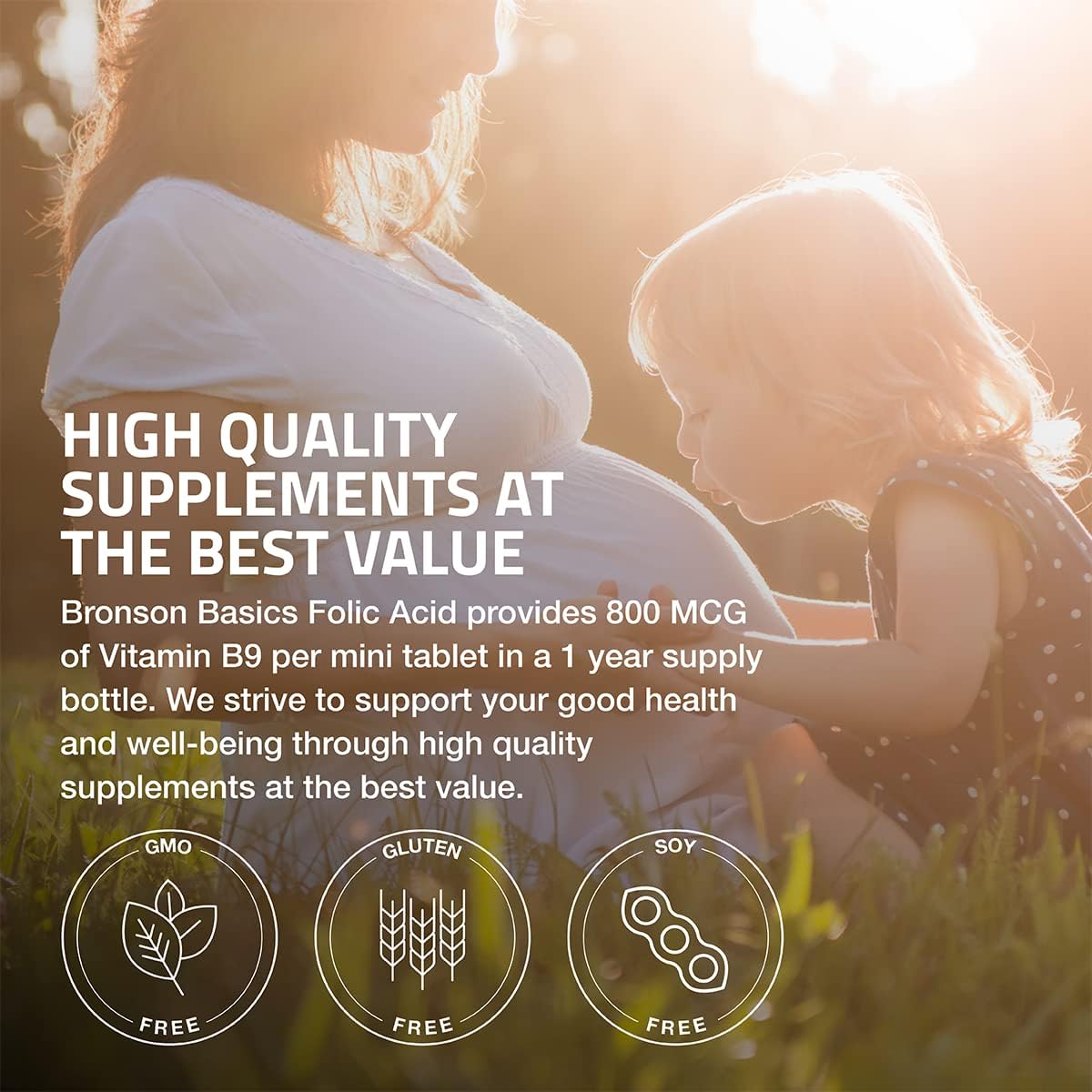 Bronson Folic Acid 800 MCG Supports Prenatal Development, 1 Year Supply, Non-GMO, 360 Tablets