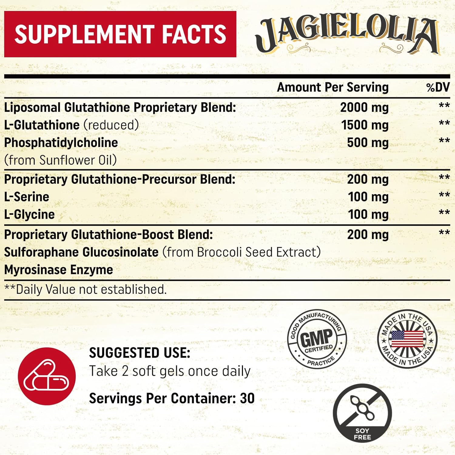 Liposomal Glutathione 2000 mg with L-Serine, L-Glycine & Sulforaphane – Active L-Glutathione Unique Formulation to Enhance Absorption - Master Antioxidant, Detoxifying & Immune | 60 Softgels