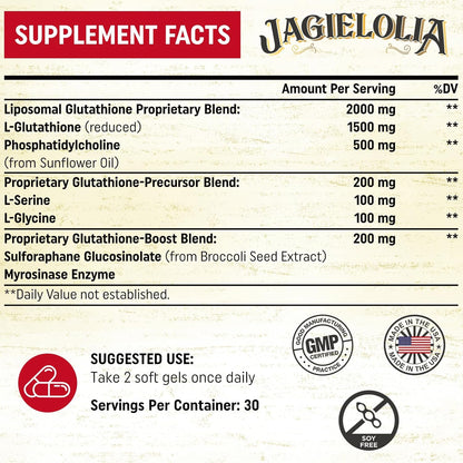 Liposomal Glutathione 2000 mg with L-Serine, L-Glycine & Sulforaphane – Active L-Glutathione Unique Formulation to Enhance Absorption - Master Antioxidant, Detoxifying & Immune | 60 Softgels