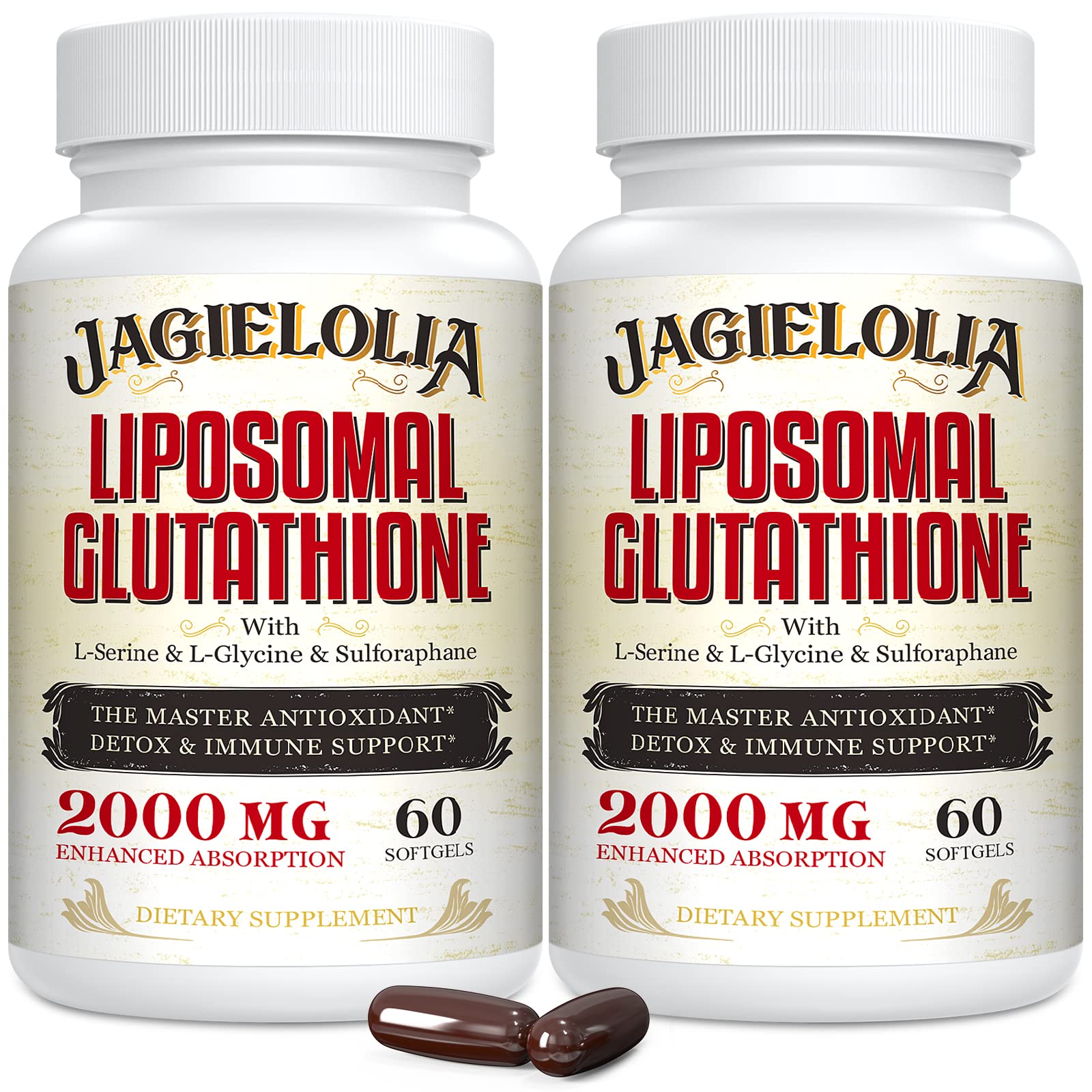 Liposomal Glutathione 2000 mg with L-Serine, L-Glycine & Sulforaphane – Active L-Glutathione Unique Formulation to Enhance Absorption - Master Antioxidant, Detoxifying & Immune | 60 Softgels