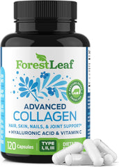 Advanced Multi Collagen in Pakistan ForestLeaf Brand Hyaluronic Acid + Vitamin C | Hydrolyzed Collagen Supplements for Women or Men | Multi Collagen Capsules Peptides for Skin, Wrinkles, 120 Caps