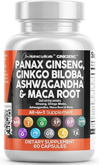 Clean Nutraceuticals Panax Ginseng 10000mg Ginkgo Biloba 4000mg Ashwagandha Maca Root 3000mg - Focus Supplement Pills for Women and Men with Pine Bark Extract, Garlic, and Saw Palmetto - 60 Caps in Pakistan